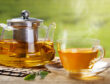 Warm,Cup,Of,Tea,With,Teapot,,Green,Tea,Leaves,On